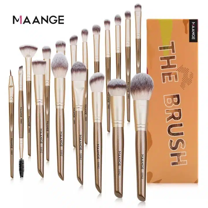 Maange 18-piece professional makeup brush set featuring elegant gold handles and soft bristles. - thumbnail