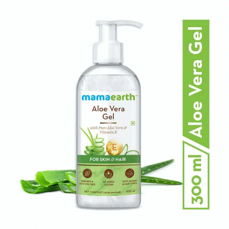 Mamaearth Aloe Vera Gel 300ml product in a vibrant green tube with a white flip-top cap. - thumbnail
