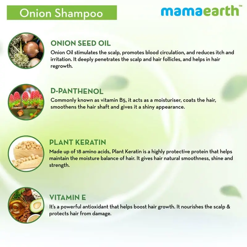 Top-down view of Mamaearth Onion Shampoo bottle, highlighting the convenient pump dispenser mechanism. - thumbnail
