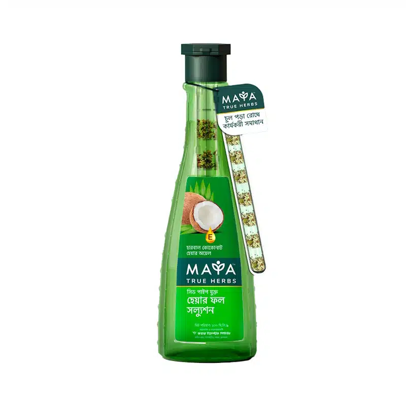 Maya True Herbs Herbal Coconut Oil 200ml clear plastic bottle, vibrant green label, front view. - thumbnail