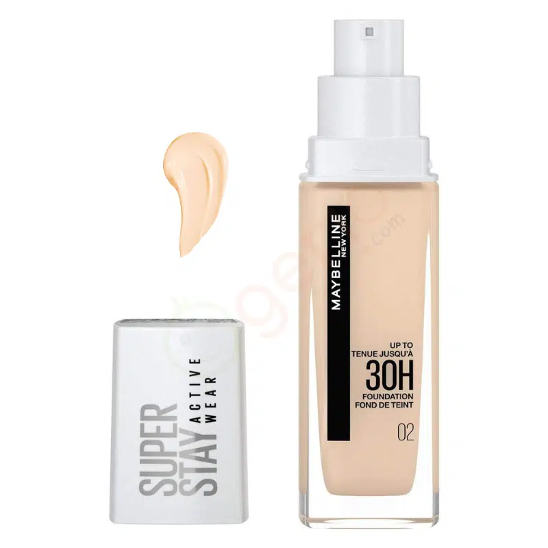 Maybelline Super Stay 30H Foundation, Naked Ivory 02, full coverage liquid in a glass bottle.