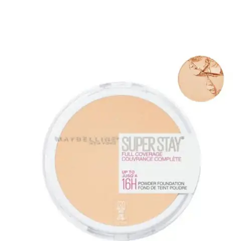 Maybelline Super Stay powder foundation compact in Natural Beige 220, closed and ready for use.