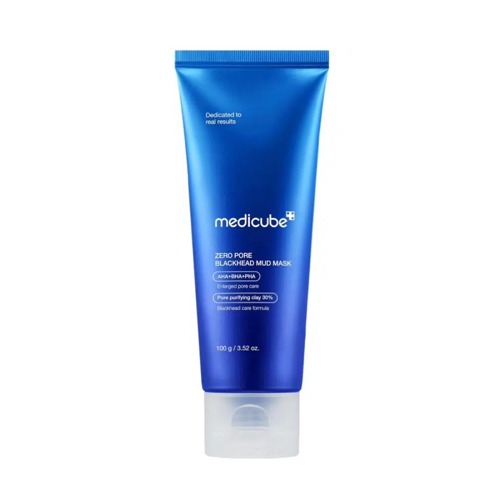 Upright Medicube Zero Pore Blackhead Mud Mask 100g in black jar with white lid.