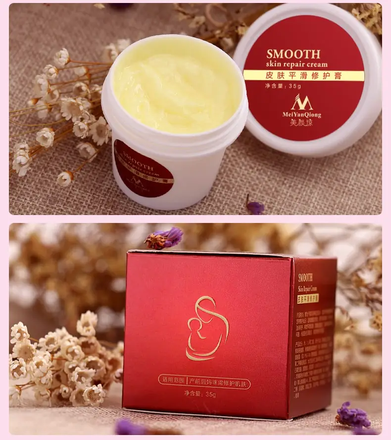 Meiyanqiong SMOOTH Skin Repair Cream jar on a reflective surface with water droplets, signifying hydration. - thumbnail