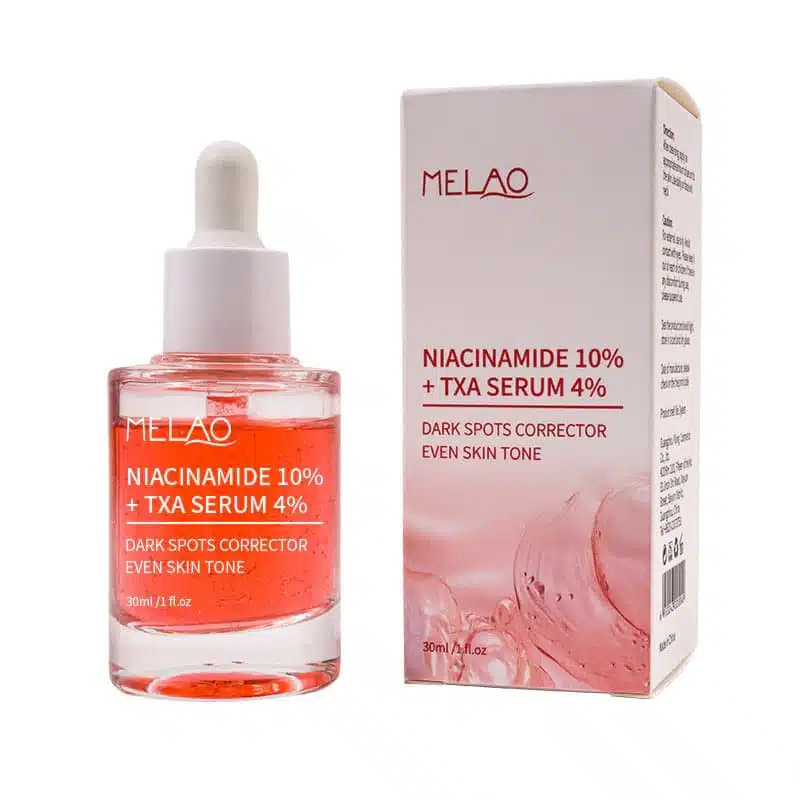 Front view of Melao 10% Niacinamide + 4% TXA serum in a white dropper bottle. - thumbnail