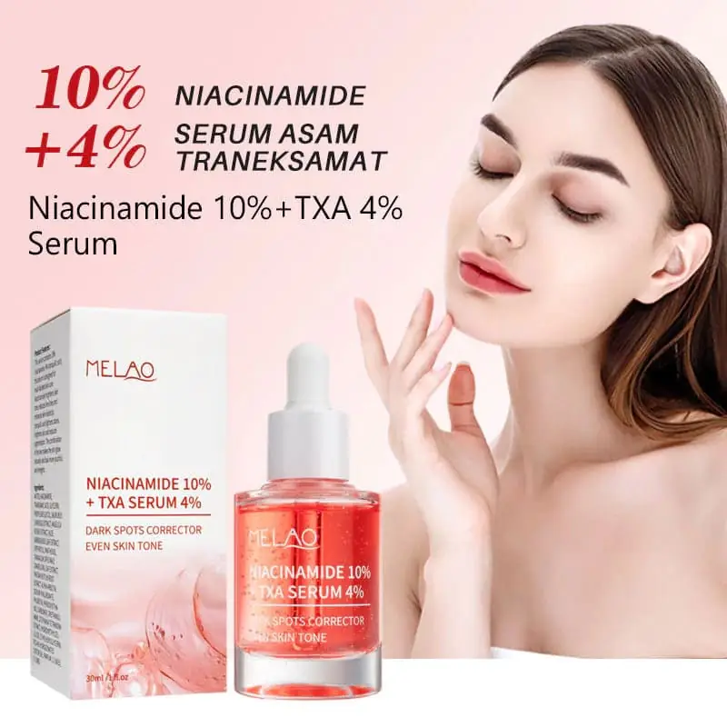Hand applying a drop of Melao Niacinamide TXA serum from dropper onto skin. - thumbnail
