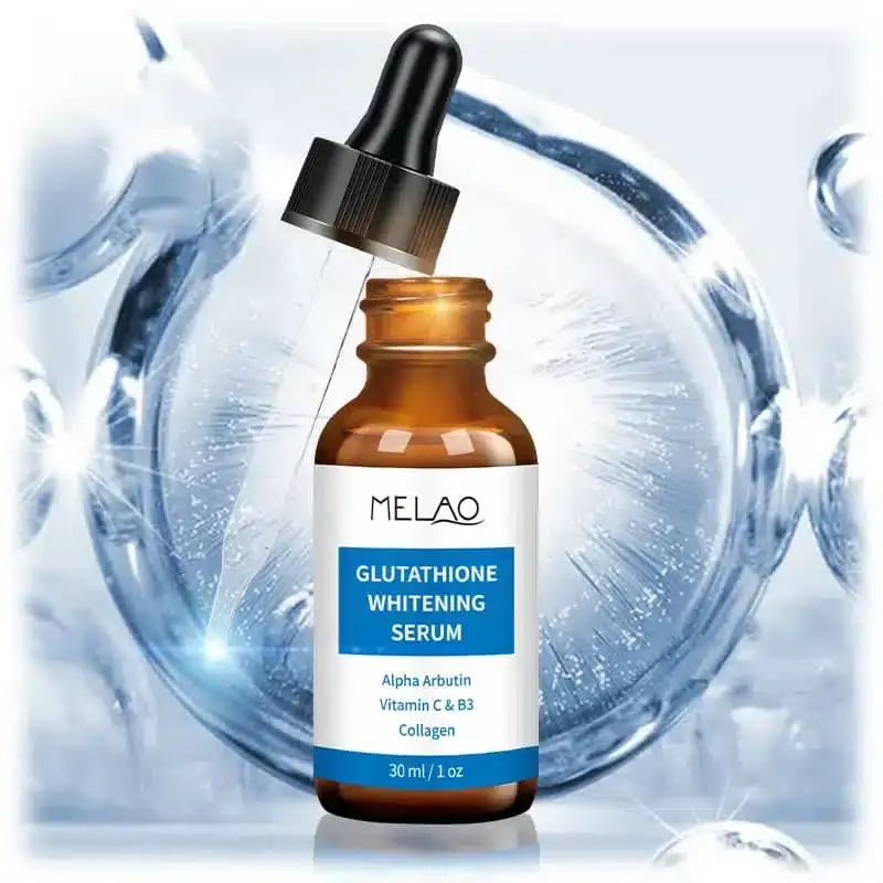 Melao Glutathione Whitening Serum 30ml bottle with a detached dropper showing a serum drop. - thumbnail