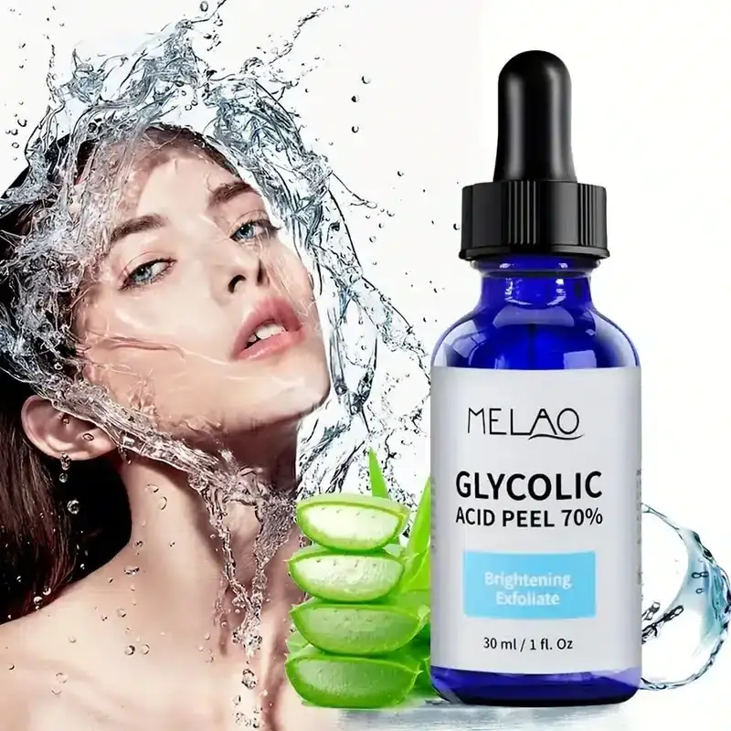 Two Melao 70% Glycolic Acid Peel amber glass dropper bottles, displayed front view. - thumbnail