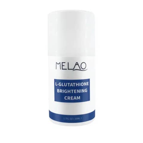 Melao L-Glutathione Whitening Cream 50ml jar with silver lid, front view on white background.