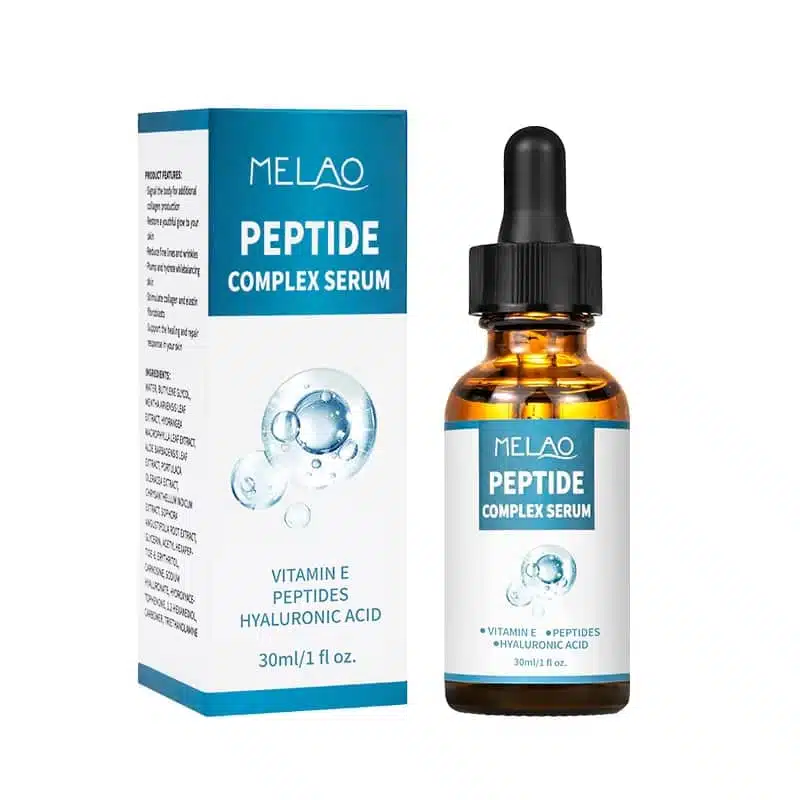 Melao Peptide Complex Serum 30ml in a clear glass dropper bottle with a white cap, standing upright. - thumbnail