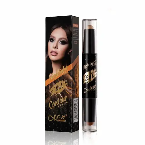 Menow 2-in-1 Highlighter and Contour Stick C809, closed in elegant gold and black packaging.