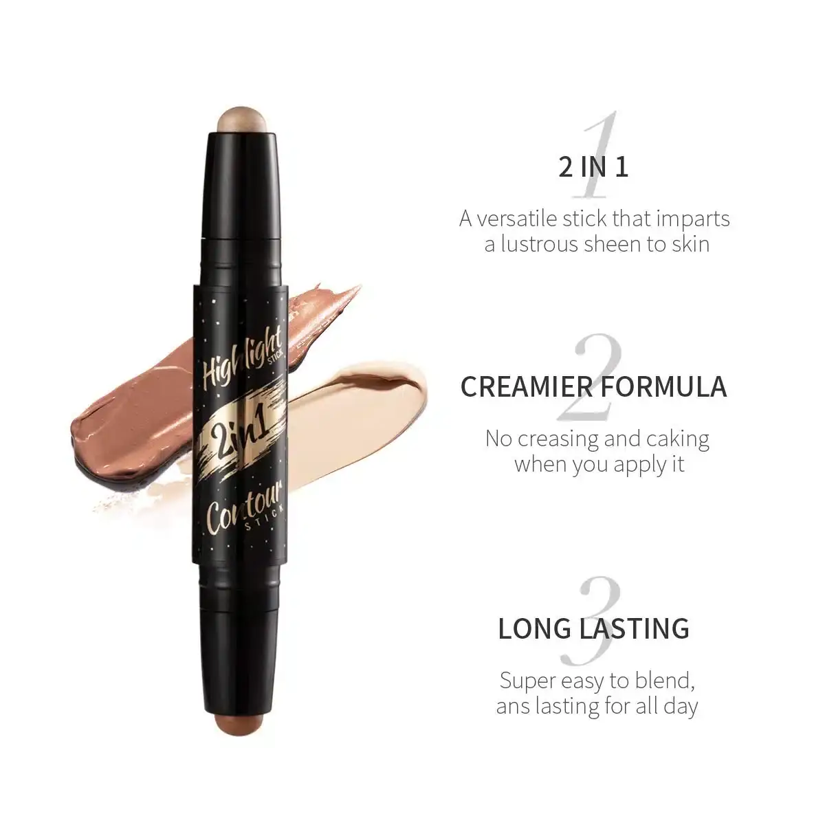 Menow 2-in-1 Stick C809 opened, showcasing the shimmery highlighter and matte contour shades. - thumbnail