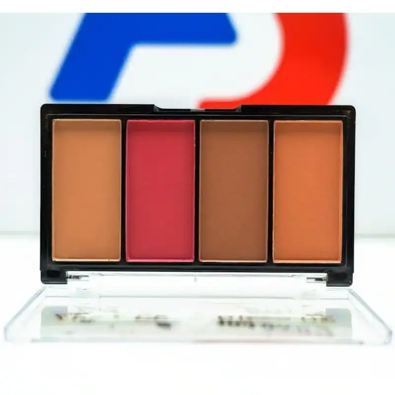 Menow 4 Colors Luxe Blusher palette open, showing peach, pink, and berry shades with brush. - thumbnail