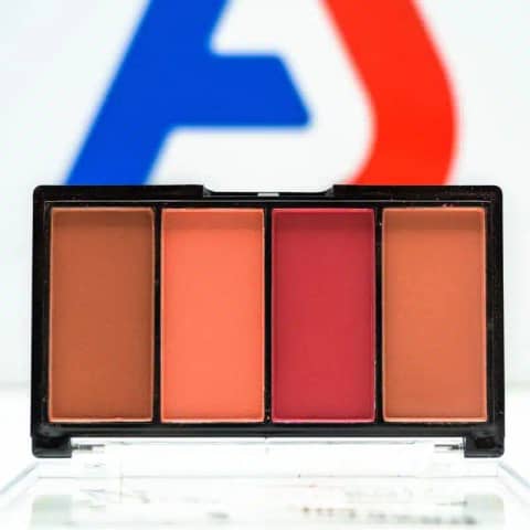 Elegant Menow 4 Colors Luxe blusher compact with shiny rose gold metallic casing.