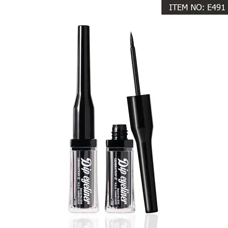 Black Menow Dip Eyeliner E491 tube standing upright, showcasing its sleek packaging. - thumbnail