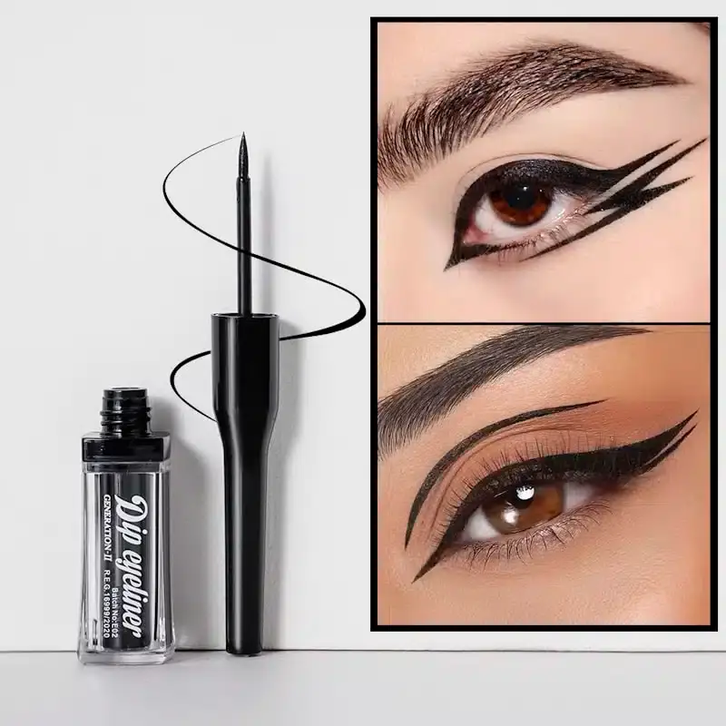 Menow Dip Eyeliner E491 tube open, revealing the black liquid eyeliner applicator wand. - thumbnail