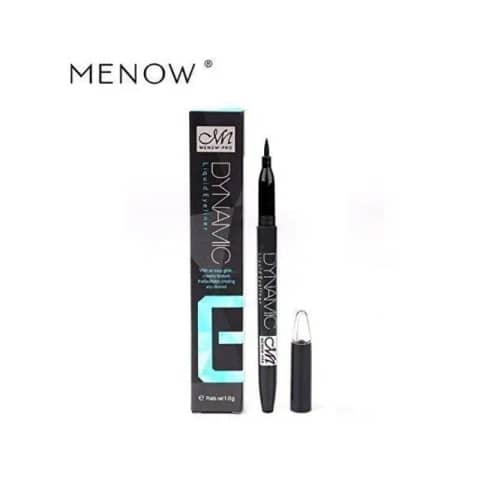 Menow Dynamic Liquid Eyeliner in black, sleek cylindrical tube, shown front view.