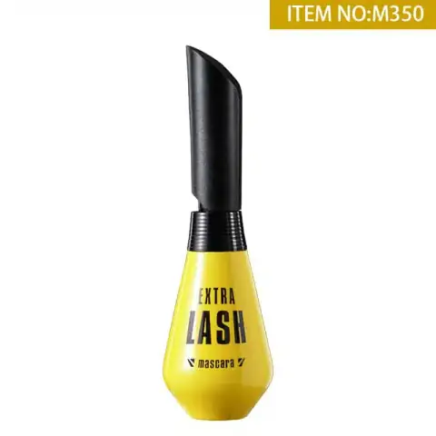 Menow Extra Lash Mascara M350 sleek black tube with elegant gold lettering, standing upright.