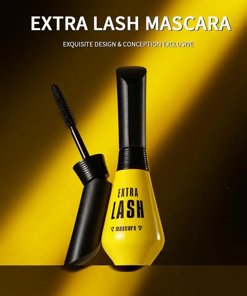 Menow Extra Lash Mascara M350 lying horizontally with cap off, revealing the curved applicator brush. - thumbnail