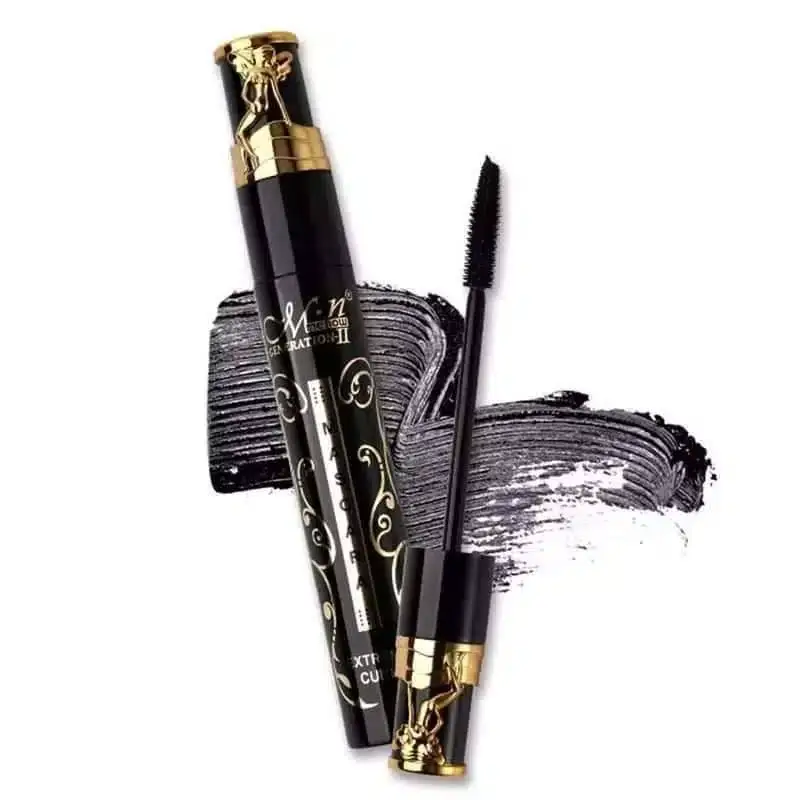 Menow Extreme Curl Mascara Generation 2 with its wand pulled out, showing black bristles. - thumbnail