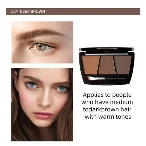 Menow Eyebrow Powder Kit 02 Deep Brown, open, showing three brown shades and dual applicator.