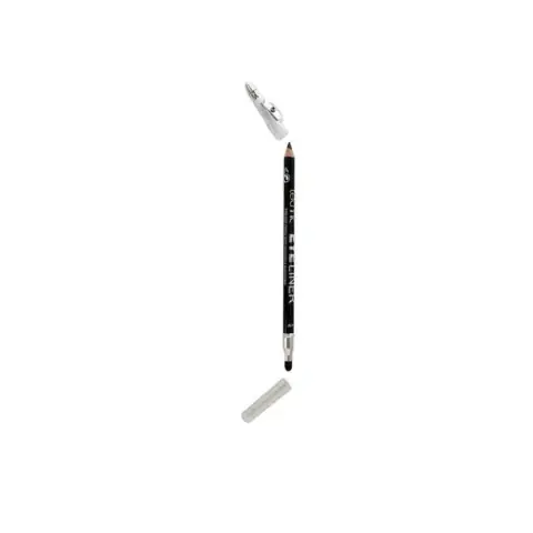 Menow black retractable eyeliner pencil kajal, capped at one end, angled on white background.