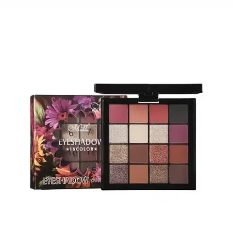 Menow 16-color eyeshadow palette closed, sleek black casing with gold logo on a clean background.