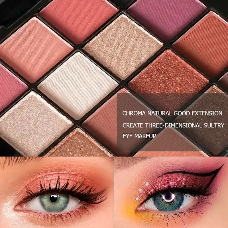 Menow 16-color eyeshadow palette open, displaying all shades and the large integrated mirror. - thumbnail