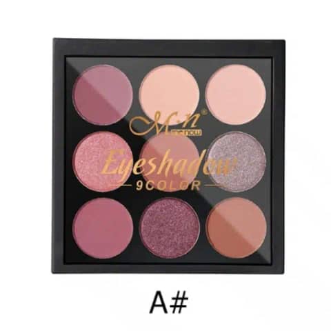 Menow 9-color eyeshadow palette, closed black rectangular case with white branding.