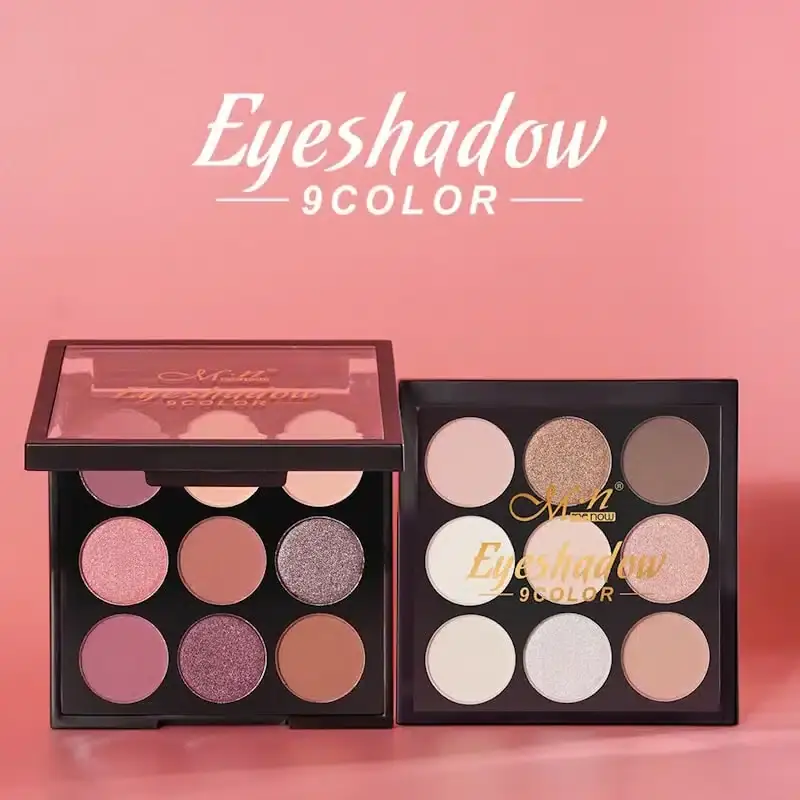 Menow 9-color eyeshadow palette open, displaying varied matte and shimmer shades with an internal mirror. - thumbnail