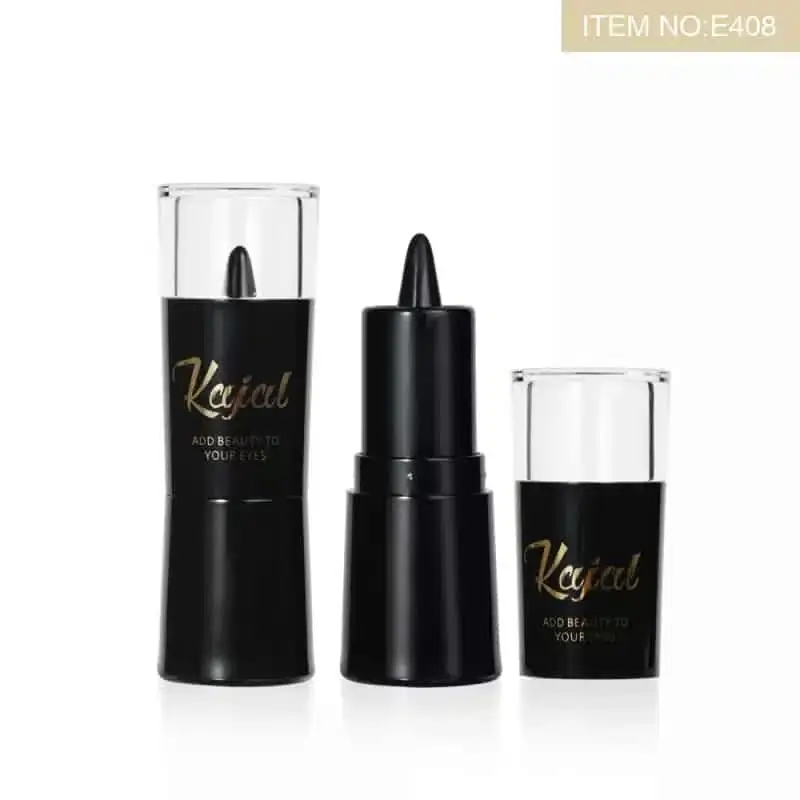 Two Menow black kajal pens with silver caps, displayed upright on a light background. - thumbnail
