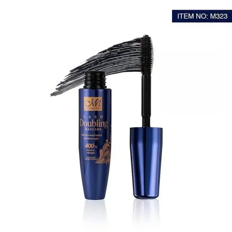 Menow Lash Doubling Mascara PRO tube lying horizontally, showcasing its extended black applicator brush. - thumbnail