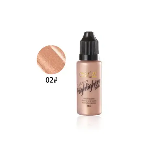 Menow Liquid Highlighter Drops 2 in clear glass bottle with black dropper, shimmering golden-bronze liquid.