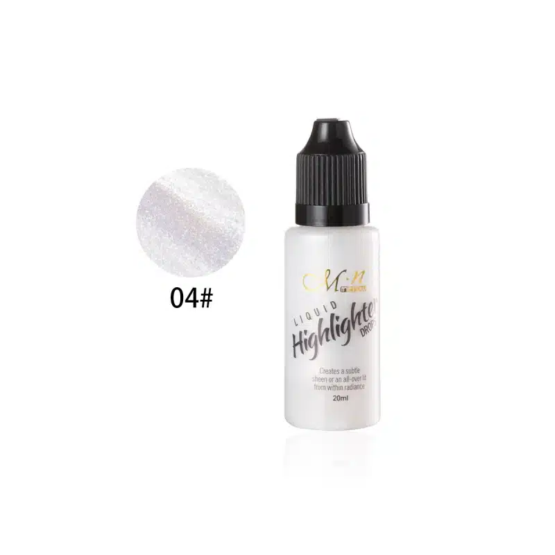 Menow Liquid Highlighter Drops 4 in a clear glass bottle with a dropper, showing shimmering gold liquid. - thumbnail