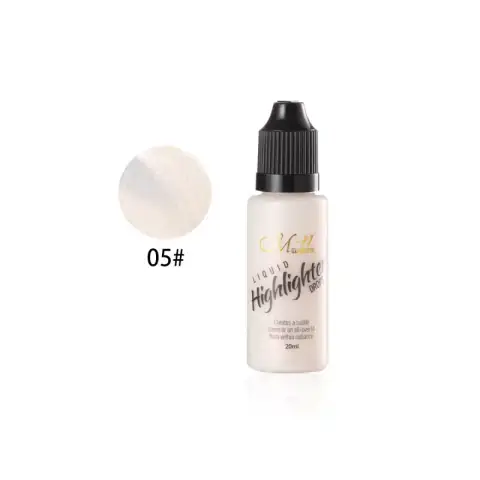 Menow Liquid Highlighter Drops shade 5 in a sleek glass bottle with black dropper on white background.