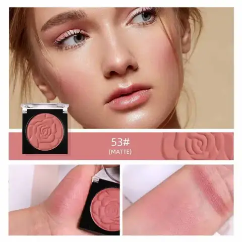 Menow Mineral Powder Blush 53 compact, displaying its natural peachy-pink shade and smooth texture.