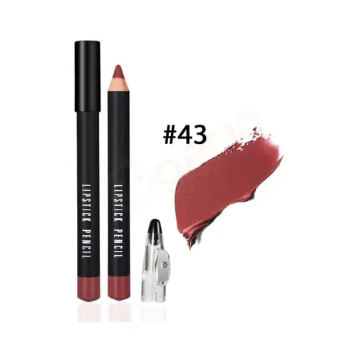 Three Menow C43 pencil lipsticks, one open showing a creamy dark pink bullet.