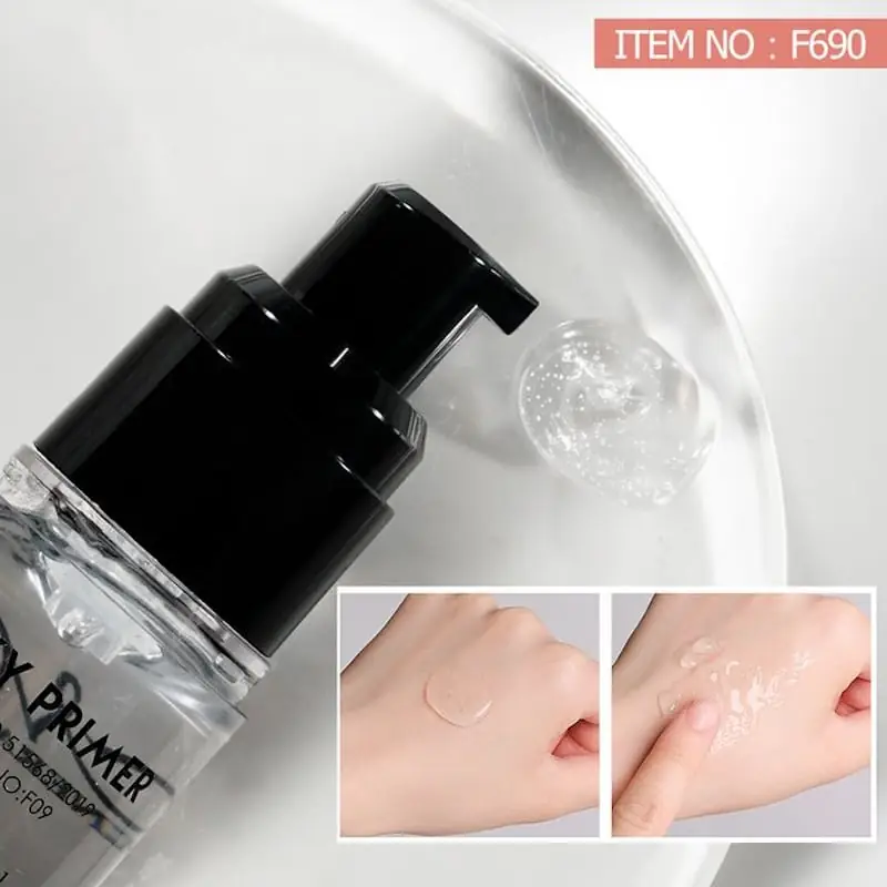 Close-up of Menow primer's silky, translucent pore-blurring texture applied on a fingertip. - thumbnail