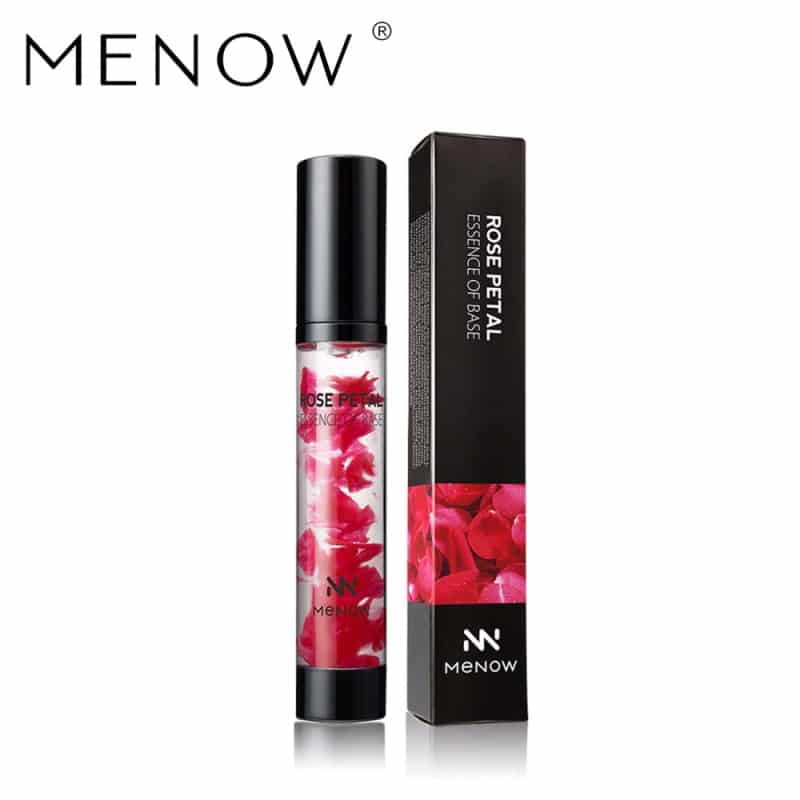 Menow Rose Petal Essence 28ML in clear glass dropper bottle with real pink petals visible. - thumbnail