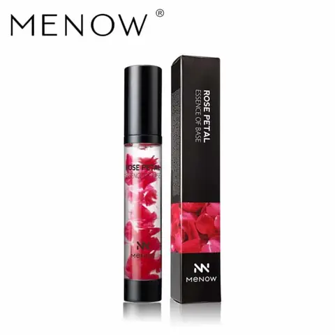 Menow Rose Petal Essence 28ML in clear glass dropper bottle with real pink petals visible.