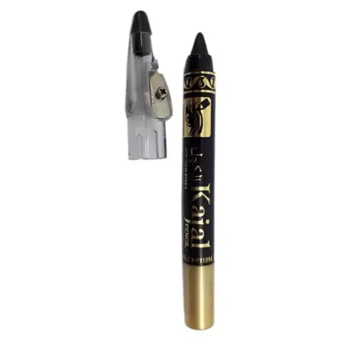 Sleek Menow black kajal eyeliner pencil featuring a convenient sharpener at its end.