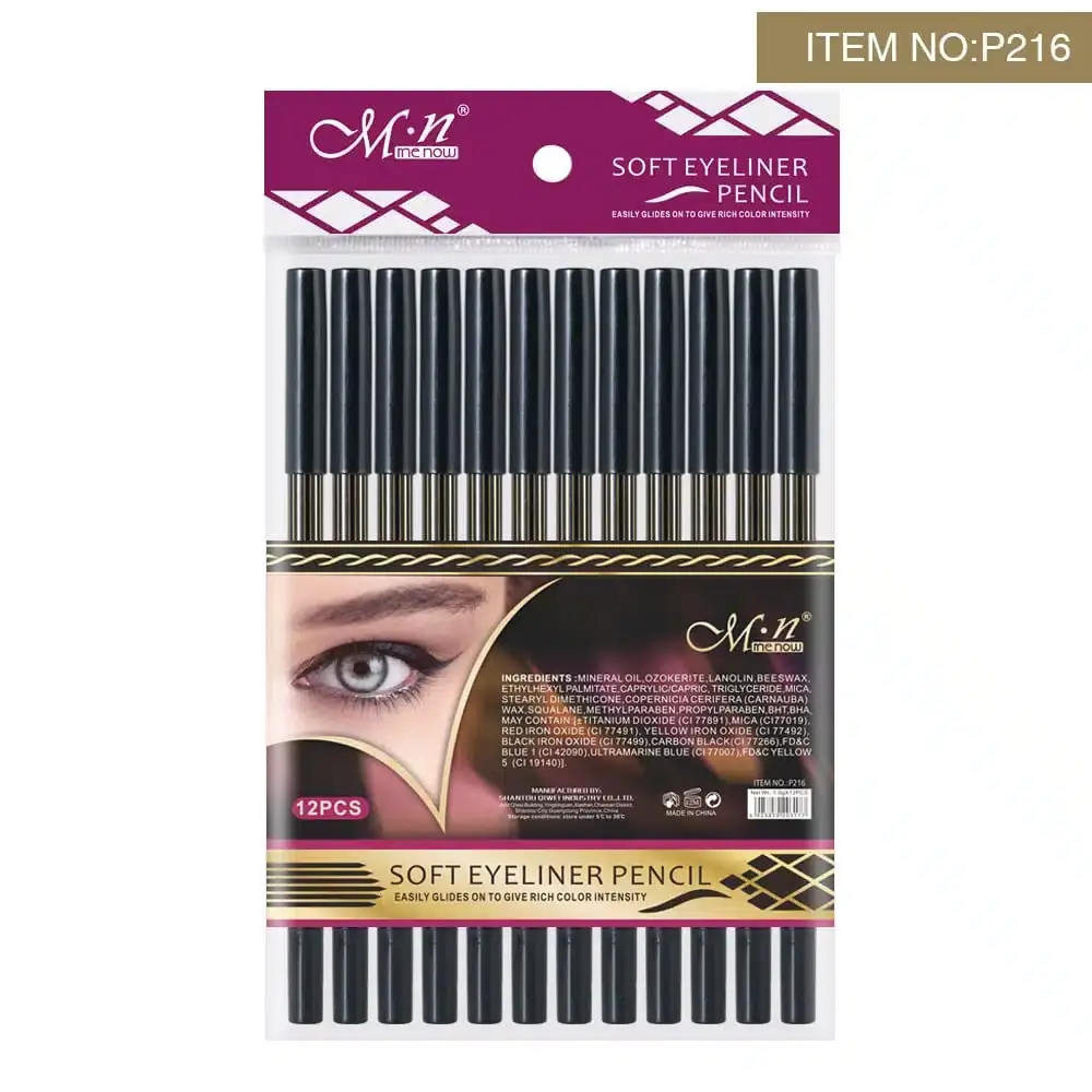 Two Menow Soft Eyeliner Pencil Kajals, black, showing one with exposed tip and one capped. - thumbnail