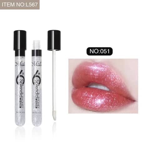 Menow Splendid Honey Lip Gloss, silver shade 051, in a clear tube with a silver cap.