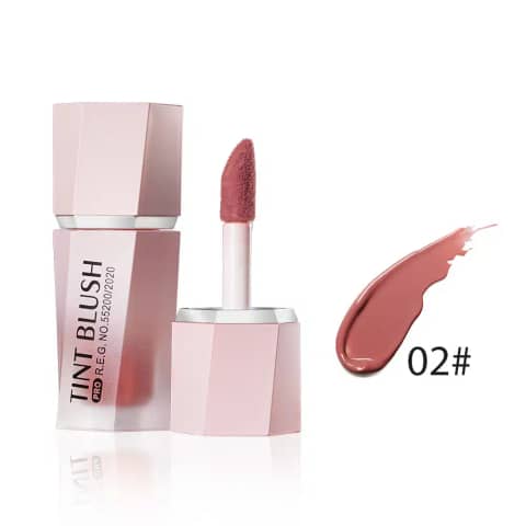 Menow Tint Liquid Blush 02, 7ml bottle standing, showcasing its vibrant peachy-pink shade.