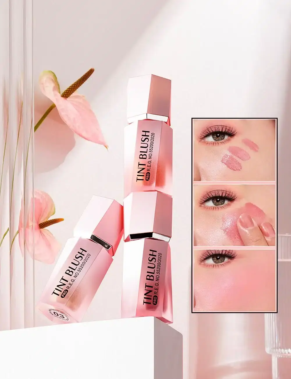 Menow Tint Liquid Blush 08 applicator with coral tint, ready for smooth application. - thumbnail