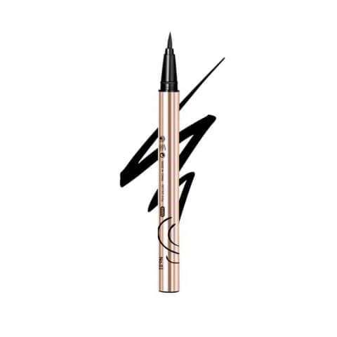 Menow 24h long-lasting waterproof black liquid eyeliner pen with elegant gold cap.