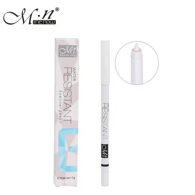 Menow White Eyeliner Pencil with a gold cap, unsharpened, presented at an angle. - thumbnail