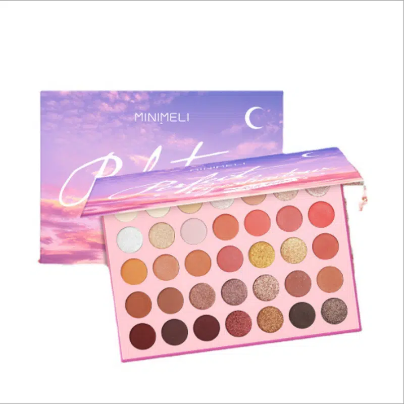 Minimeli 35 Colors matte and glitter high pigmented eyeshadow palette in a sleek black, closed case.