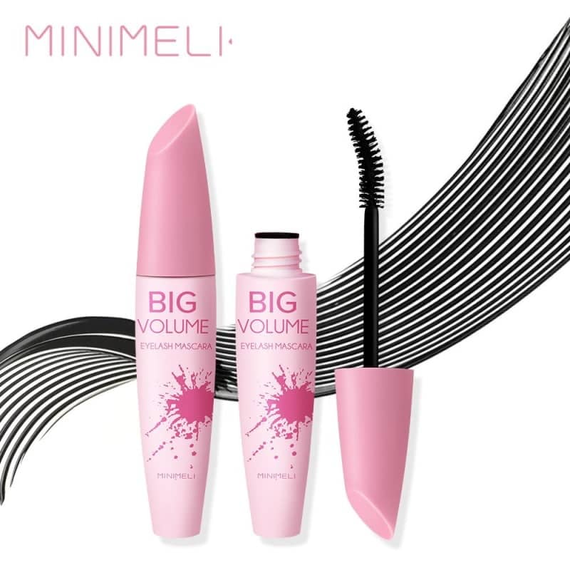 Minimeli Big Volume Hypercurl Mascara in sleek black and gold packaging, brush slightly out. - thumbnail