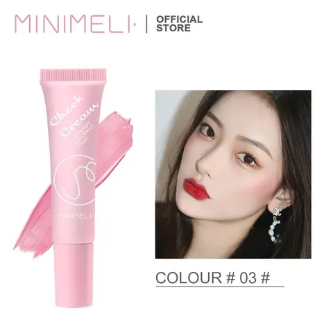 Minimeli Liquid Blush ml271 Shade 03, translucent tube revealing coral liquid with rose gold cap.